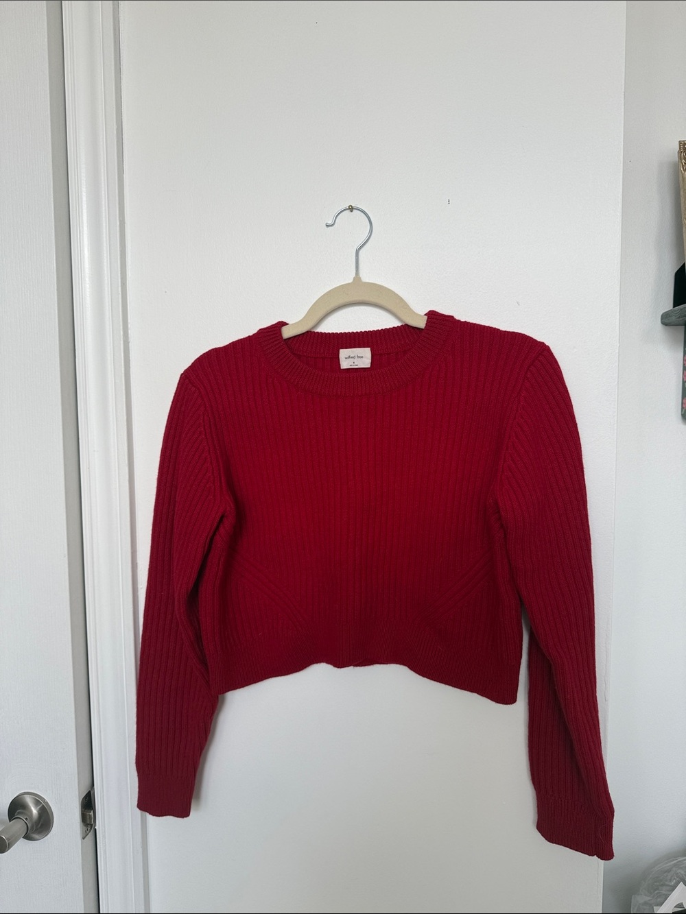 Wilfred Free Bright Red Ribbed Crew Sweater